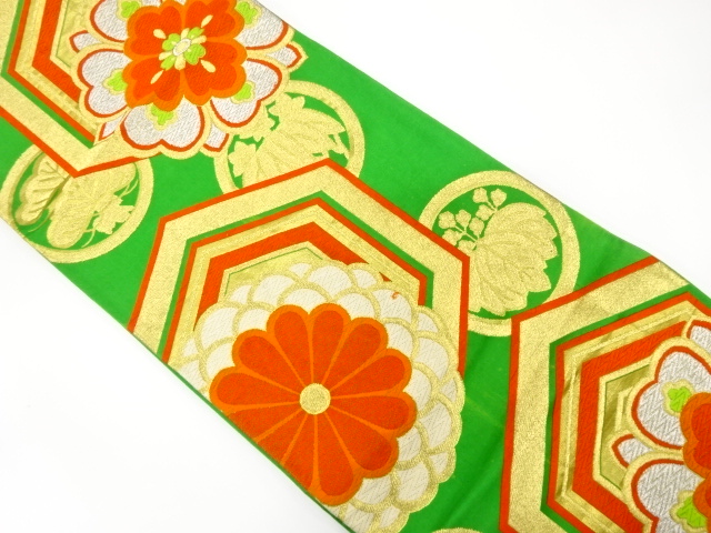 JAPANESE KIMONO / ANTIQUE FUKURO OBI / SILK / WOVEN KIKKO WITH FLOWER